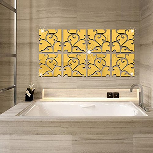 Demiawaking 32Pcs/Set 3D Spiegel Wandsticker Acryl Wandbild Aufkleber Haus Dekoration (Gold) von Demiawaking