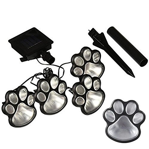 Demiawaking 4 Solar Lichter Garten Laterne LED Solarlampen für außen, Pfad Solarleuchte Katze-Pfotenabdruck/Weiß von Demiawaking