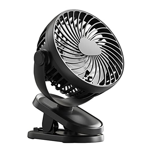 Demiawaking 5V 1A 360° drehbar Ventilator tragbar USB Persönlicher Clip Lüfter Kühler Leise Ventilator 3 Gänge Einstellbar 1200mAh 5W Outdoor Reise Clip Tischventilator Kinderwagen Lüfter (A) von Demiawaking