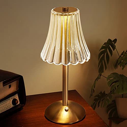 Demiawaking Acryl Metall Tischlampe, Aufladbar 3Farben Licht Nachttischlampe, Touch Control Nachtlicht, verstellbar dimmbar kabellos Schreibtischlampe (A) von Demiawaking