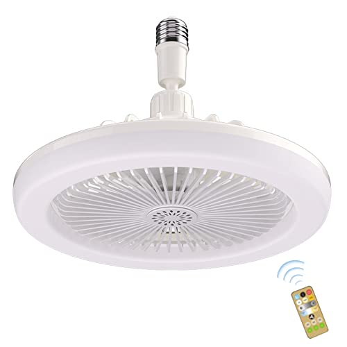 Demiawaking Aroma Ventilator LED Deckenleuchte mit Ventilator, Universal E27 LED Deckenventilator mit Lampe mit Fernbedienung 3 Balde 3 Geschwindigkeiten Dimmbar für Schlafzimmer Schlafsaal (Weiss) von Demiawaking