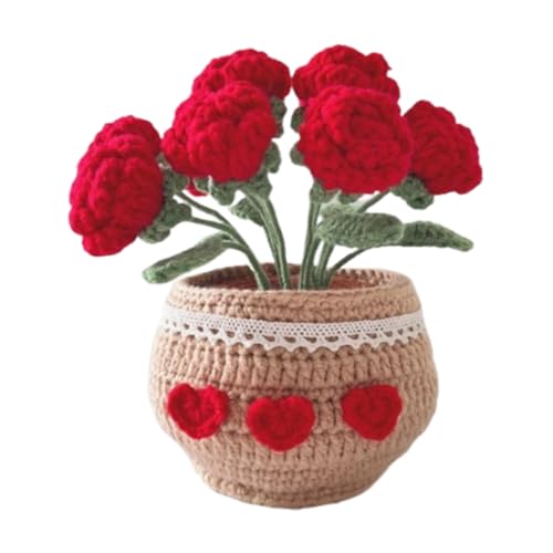 Demiawaking DIY Häkelset mit Blumentöpfen, DIY Häkelnadel Strickset Set mit Häkelgarn Werkzeug Video-Anleitungen, Handgestrickt Häkeln süß Blumen Häkelnadelset, Häkelset für Anfänger (Rose 03) von Demiawaking
