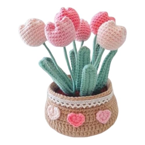 Demiawaking DIY Häkelset mit Blumentöpfen, DIY Häkelnadel Strickset Set mit Häkelgarn Werkzeug Video-Anleitungen, Handgestrickt Häkeln süß Blumen Häkelnadelset, Häkelset für Anfänger (Tulpe 02) von Demiawaking