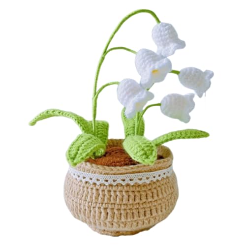 Demiawaking DIY Häkelset mit Blumentöpfen, DIY Häkelnadel Strickset Set mit Häkelgarn Werkzeug Video-Anleitungen, Handgestrickt Häkeln süß Blumen Häkelnadelset, Häkelset für Anfänger (Maiglöckchen) von Demiawaking