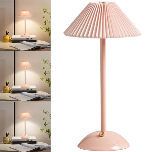 Demiawaking Deko Tischlampe mit plissiertem Lampenschirm, Nachtlicht Nachttisch Schlaflicht, USB-Aufladung, 3 Lichtfarben Leselampe Schreibtischlampe für Schlafzimmer Wohnzimmer Kinderzimmer (D) von Demiawaking