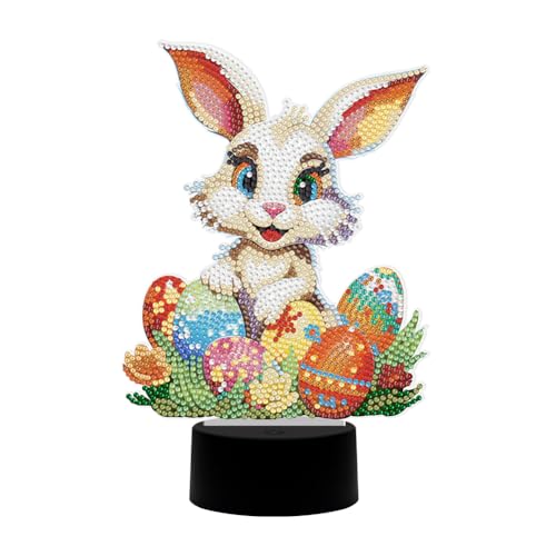 Demiawaking Diamond Painting Tischdeko Osterhase mit LED Beleuchtung, Diamant Painting Ostern Deko Nachtlicht, DIY Diamant Malerei Osterdeko Hase (D) von Demiawaking
