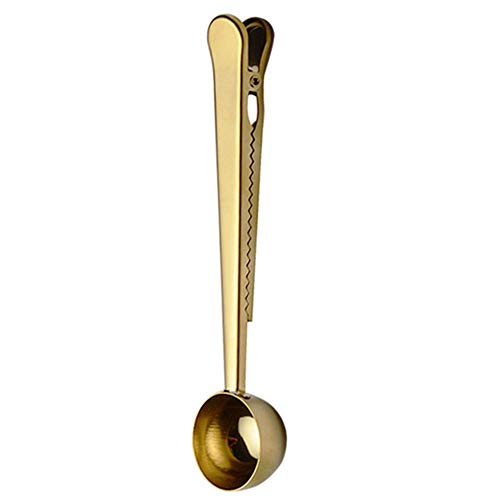 Demiawaking Kaffeelöffel Caffe Clip Messlöffel Kaffeelöffel aus Edelstahl mit Halteklammern für Milch aus Pulver Kaffee Kaffee gold von Demiawaking
