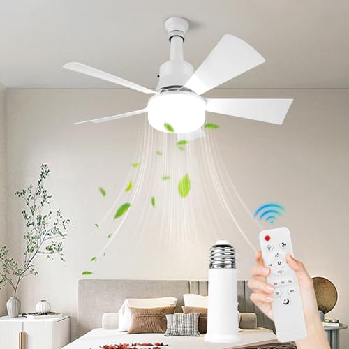 Demiawaking Leiser Deckenventilator mit LED, Dimmbar Deckenventilatoren Lampe Ventilator Deckenleuchte mit Fernbedienung, Mit E27 Sockel, Ventilator LED für Schlafzimmer, Wohnzimmer (D) von Demiawaking