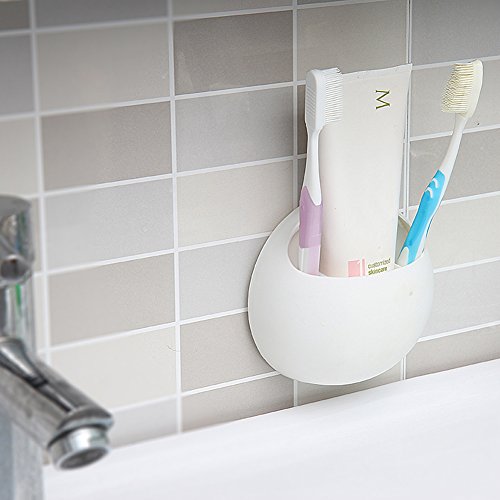 Demiawaking Neue Zahnbürstenhalter Saugnapf Organizer für Badezimmer Küche Lagerung Werkzeug (Weiss) von Demiawaking