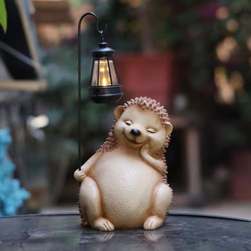Solarleuchte Garten LED, Wasserdicht Solarlampen für Außen, Tier Skulptur Gartendeko, Garten Figur Statue Gartenfiguren Laterne, Balkon, Veranda, Garten Deko (Igel 01) von Demiawaking