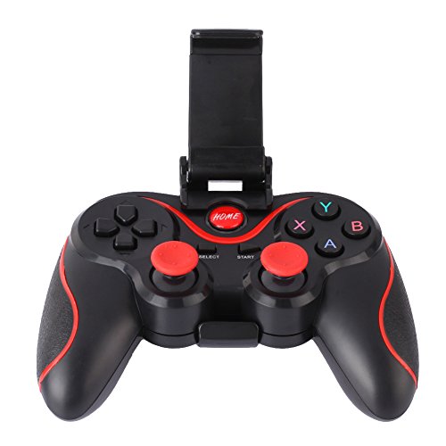 Demiawaking T3 Drahtlose Bluetooth Gamepad Gaming Kontroller für Android Smartphone Smart TV (Schwarz mit Halterung) von Demiawaking
