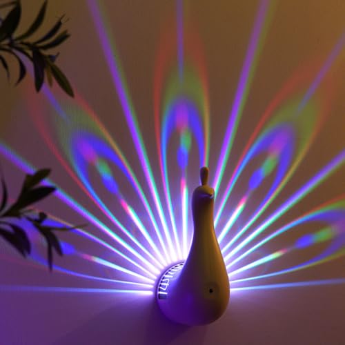Demiawaking Touch-Schalter LED Wandleuchte Pfau Nachtlicht mit Fernbedienung, 9 Farben Licht Pfau Projektionslampe Nachttischlampe für Schlafzimmer, Pfau Lampe Wanddeko (Rosa) von Demiawaking