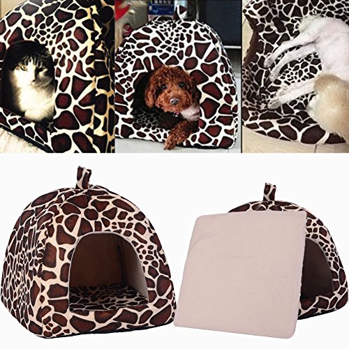 Demiawaking Weiche Haustier Schlafsack Hundehütte Katzenhöhle Hund Katze Haus (S, Leopard Farbe) von Demiawaking