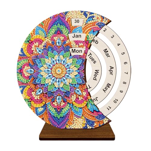Diamond Painting Kalender Ornamente, Holz Diamant Malerei Weihnachtsdeko rotierender Kalender, Diamant Painting Tischkalender Tischdeko ewiger Kalender Weihnachten Deko Set (J) von Demiawaking