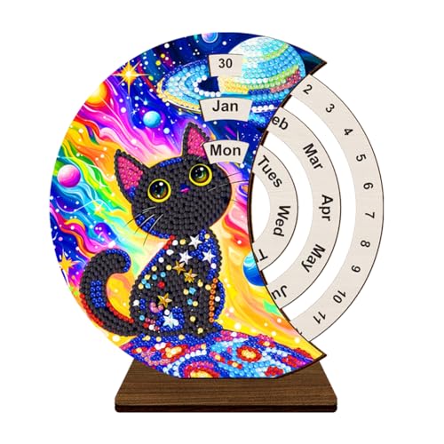 Diamond Painting Kalender Ornamente, Holz Diamant Malerei Weihnachtsdeko rotierender Kalender, Diamant Painting Tischkalender Tischdeko ewiger Kalender Weihnachten Deko Set (L) von Demiawaking