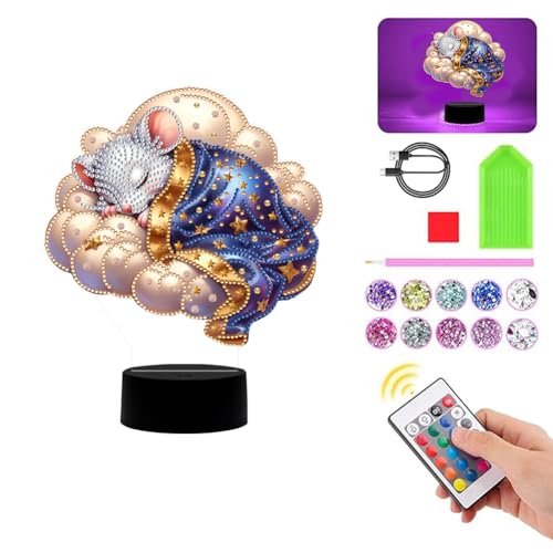 Diamond Painting Nachtlicht Tiere Geschenk, Diamond Painting Lampe Bastelset Kinder, DIY Diamond Painting Tiere Nachtlicht 7 Farben Licht LED Nachttischlampe Tischlampe (K) von Demiawaking
