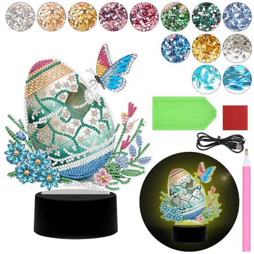 Diamond Painting Nachtlicht Tischdeko Ostern Deko, Diamant Malerei Nachttischlampe Tischlampe LED Osterdeko Set, DIY 5D Diamant Painting Lampe Ostereier (Ostereier) von Demiawaking