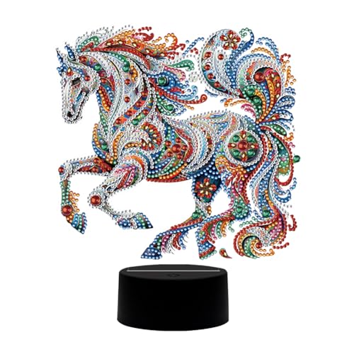 Diamond Painting Nachtlicht Tischdeko Tiere, Diamant Malerei Nachttischlampe Tischlampe LED Deko Set, DIY 5D Diamant Painting Lampe für Kinder Geburtstag Geschenke (Pferd) von Demiawaking