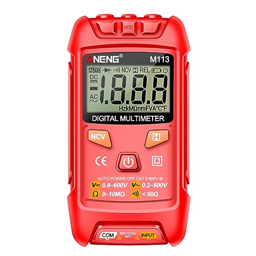 Digital Multimeter Tester, AC/DC Spannungsprüfer Strommessgerät, LCD Mini Voltmeter Messgerät mit NCV-Datenspeicherung, 1999 Zählungen, automatische Bereichswahl für Ein/Aus Erkennung (Rot) von Demiawaking