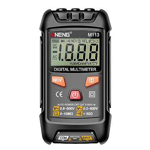 Digital Multimeter Tester, AC/DC Spannungsprüfer Strommessgerät, LCD Mini Voltmeter Messgerät mit NCV-Datenspeicherung, 1999 Zählungen, automatische Bereichswahl für Ein/Aus Erkennung (Schwarz) von Demiawaking