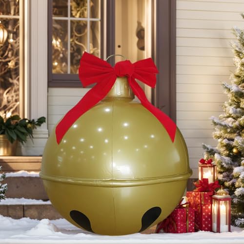 Groß Weihnachtskugeln Weihnachtsdeko, Aufblasbar Weihnachtskugel Weihnachtsdeko Kugeln Weihnachten Ball, Wasserdicht Weihnachtsball Ornamente Party Deko (60cm Weihnachtsglocken) von Demiawaking