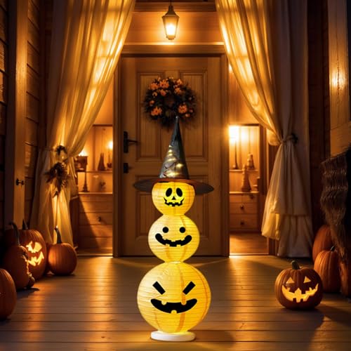 Halloween Deko Kürbislaterne, Halloween Kürbis Deko LED Laterne, Kürbislampe für Indoor Outdoor, Hof, Gartendeko (A) von Demiawaking