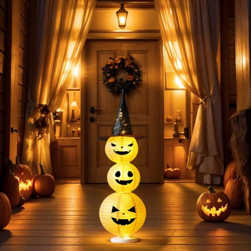 Halloween Deko Kürbislaterne, Halloween Kürbis Deko LED Laterne, Kürbislampe für Indoor Outdoor, Hof, Gartendeko (B) von Demiawaking