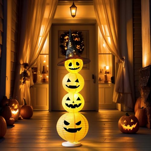 Halloween Deko Kürbislaterne, Halloween Kürbis Deko LED Laterne, Kürbislampe für Indoor Outdoor, Hof, Gartendeko (C) von Demiawaking