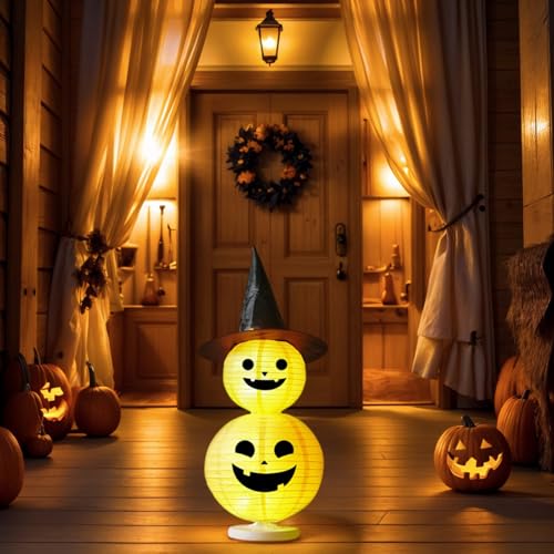Halloween Deko Kürbislaterne, Halloween Kürbis Deko LED Laterne, Kürbislampe für Indoor Outdoor, Hof, Gartendeko (E) von Demiawaking