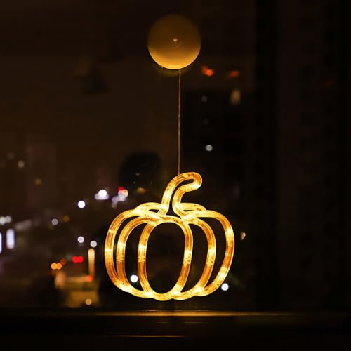 Herbstdeko LED mit Saugnapf, Kürbis Halloween Deko Fenster Tür Licht Beleuchtung, Hängende Herbst Deko Innen Draußen (1 Stück Kürbis) von Demiawaking