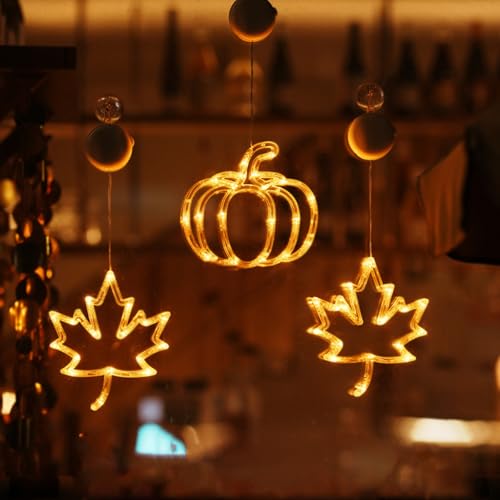 Herbstdeko LED mit Saugnapf, Kürbis Halloween Deko Fenster Tür Licht Beleuchtung, Hängende Herbst Deko Innen Draußen (3 Stück B) von Demiawaking