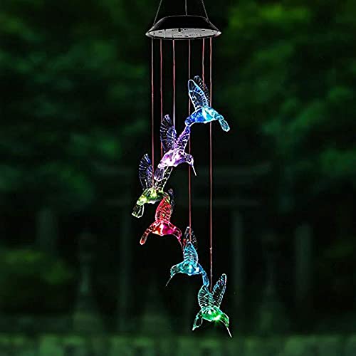 Kolibri Schmetterling Farbwechsel Solar LED Windspiel Solarlampen für außen, Windglocke LED Solarleuchte Wasserdicht Outdoor Deko Lampe Gartendeko (Kolibri, Transparent) von Demiawaking