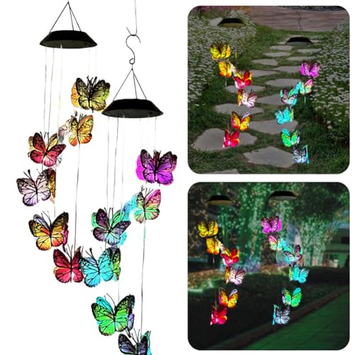 Kolibri Schmetterling Farbwechsel Solar LED Windspiel Solarlampen für außen, Windglocke LED Solarleuchte Wasserdicht Outdoor Deko Lampe Gartendeko (Schmetterling, Bunt) von Demiawaking