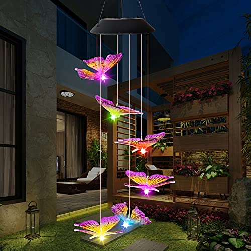 Kolibri Schmetterling Farbwechsel Solar LED Windspiel Solarlampen für außen, Windglocke LED Solarleuchte Wasserdicht Outdoor Deko Lampe Gartendeko (Schmetterling, Lila) von Demiawaking
