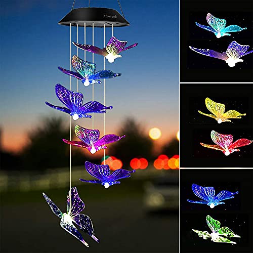 Kolibri Schmetterling Farbwechsel Solar LED Windspiel Solarlampen für außen, Windglocke LED Solarleuchte Wasserdicht Outdoor Deko Lampe Gartendeko (Schmetterling, Transparent) von Demiawaking