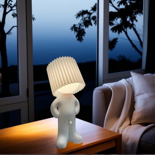 Kreative Nachtlicht A Little Shy Man, Lustige Schüchterner Mann Lampe Tischlampe, LED Tischlampe Mit Schirm, Romantische LED Nachttischlampe Schlafzimmer Deko Lampe (Weiss) von Demiawaking