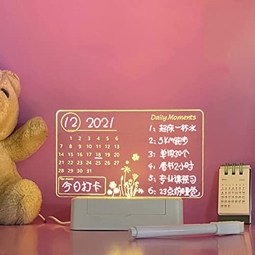 Multifunktional Nachtlicht Kalender Schreibtafel mit Stift, LED Nachrichtentafel Memorandum, Schreibtischlampe Deko Lampe für Kinderzimmer Schlafzimmer (USB + Einfarbig (02)) von Demiawaking