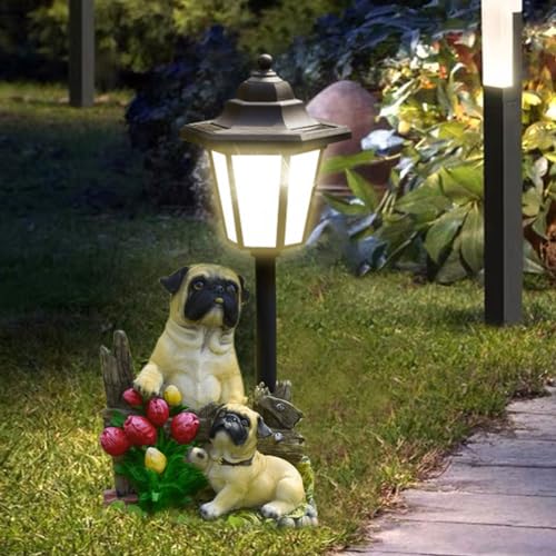 Solar Gartenfiguren Gartenstatuen LED, Harz, Garten Statue Solarlampen für außen, Gartendeko Beleuchtung, Deko Lampe Solarleuchten für Garten, Hof (Hunde 01) von Demiawaking