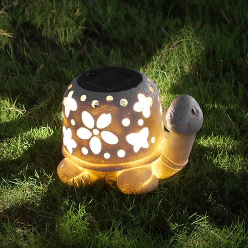 Solar Gartenfiguren Gartenstatuen LED, Harz, Garten Statue Solarlampen für außen, Gartendeko Beleuchtung, Deko Lampe Solarleuchten für Garten, Hof (Schildkröte) von Demiawaking