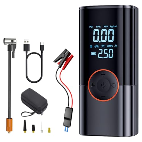 Tragbar Luftkompressor mit Starthilfe Powerbank, elektrische Luftpumpe, 150 PSI Kompressor, mit LED Taschenlampe, Auto Starthilfe für Autos, SUVs und LKWs (6000mAh) von Demiawaking
