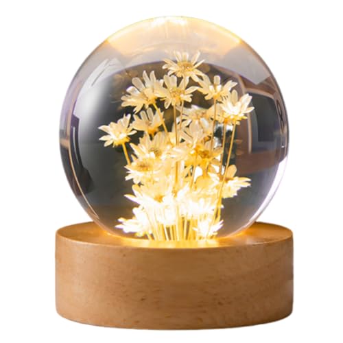 USB 3D Kristallkugel mit Holzsockel Blumen, Tischdeko Löwenzahn LED Lampe Kinder Nachtlicht, Geburtstag Kinder Geschenke, Party Deko (B) von Demiawaking