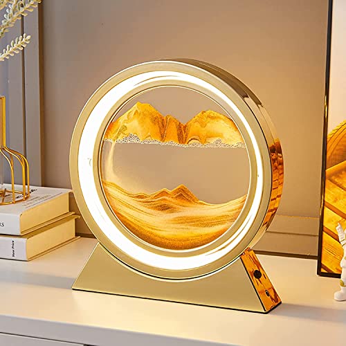 USB Fließende Sandmalerei LED Lampe, dynamische Sandkunst, 3D-Sandlandschaft, Glas-Treibsand-Rahmen, flüssige Sanduhr, Deko Lampe Nachtlicht für Zuhause Büro Schreibtisch, 20x16cm (10Zoll G) von Demiawaking