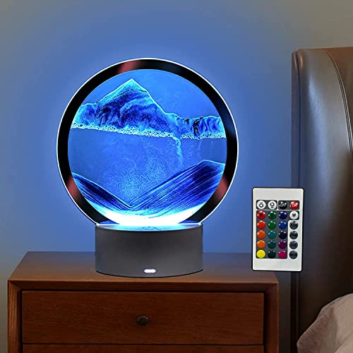 USB Fließende Sandmalerei LED Lampe, dynamische Sandkunst, 3D-Sandlandschaft, Glas-Treibsand-Rahmen, flüssige Sanduhr, Deko Lampe Nachtlicht für Zuhause Büro Schreibtisch (Mit Fernbedienung 01) von Demiawaking