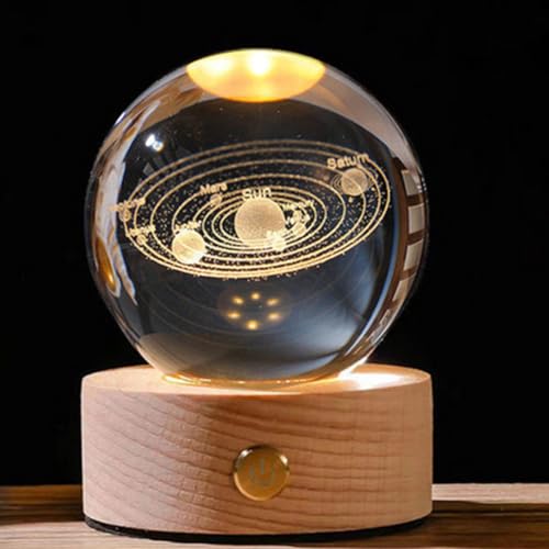 USB Touch Switch 3D LED Kristallkugel Nachtlicht mit Holzsockel, Schreibtischlampe Tischleuchten, Planet Tischdeko Nachtlampe Deko Lampe, Erwachsene Kinder Geschenk (Sonnensystem) von Demiawaking