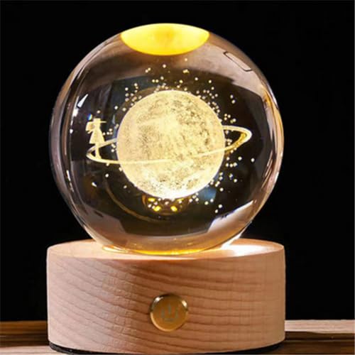 USB Touch Switch 3D LED Kristallkugel Nachtlicht mit Holzsockel, Schreibtischlampe Tischleuchten, Planet Tischdeko Nachtlampe Deko Lampe, Erwachsene Kinder Geschenk (Sternenspaziergang) von Demiawaking