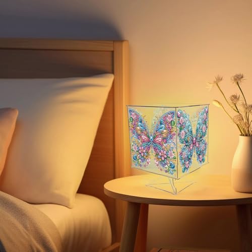Vierseitige 5D DIY Diamond Painting LED Tischlampe Set, Diamant Malerei Nachtlicht Schreibtischlampe, Diamant Painting Nachttischlampe Geschenk (B) von Demiawaking