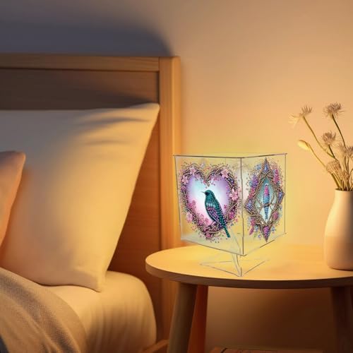 Vierseitige 5D DIY Diamond Painting LED Tischlampe Set, Diamant Malerei Nachtlicht Schreibtischlampe, Diamant Painting Nachttischlampe Geschenk (C) von Demiawaking