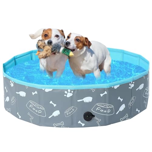 Demigreat Hundepool fur Große Kleine Hunde,80/120/ 160CM Faltbar Hunde Planschbecken, Tragbar & Eco-Friendly PVC Hunde Pool, Knochen von Demigreat