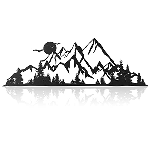 Demissle Mountain Range Metall-Wandkunstschild – rustikale Gipfel-Szene, Natur-Dekor – Wald-Akzent, Heimdekoration, 44 x 13 cm (schwarz) von Demissle