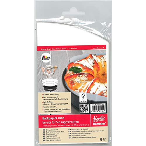 Demmler 3700741020 Backpapier Zuschnitte für Ø 26 & 28 cm Formen, Stück:4 Stück von Demmler